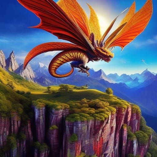 dragon flying over mountains