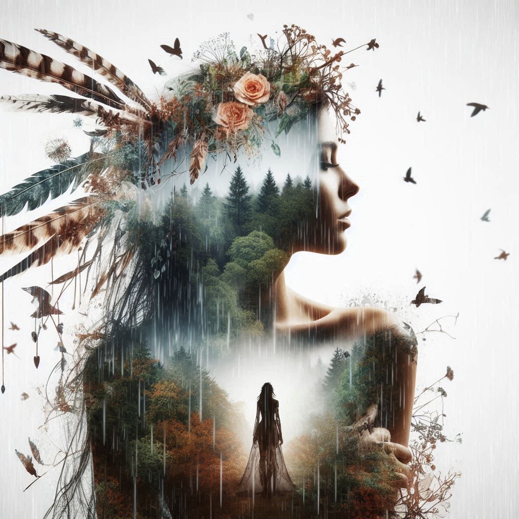 double exposure beautiful fantasy DALL-E 3 portrait landscape..