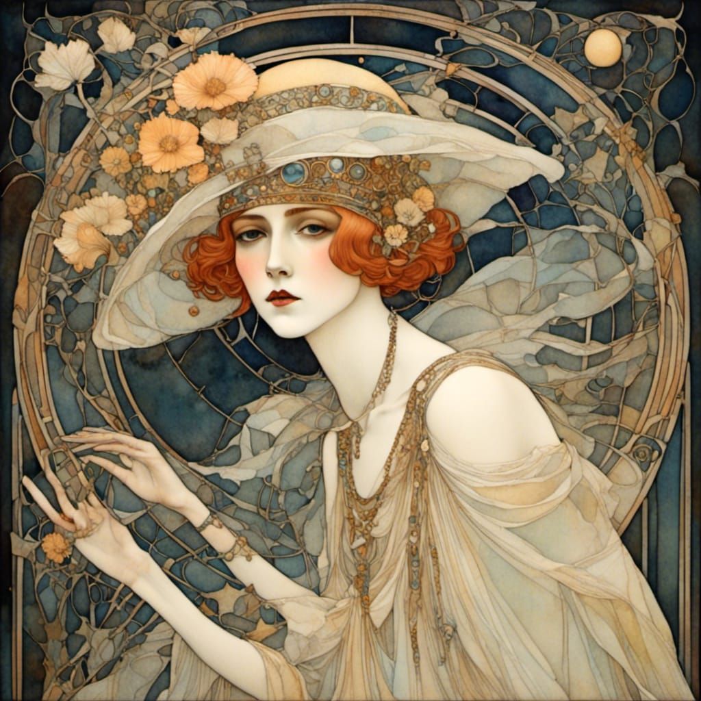 Flapper ghost <lora:Glasgow Art Nouveau:1.0> 