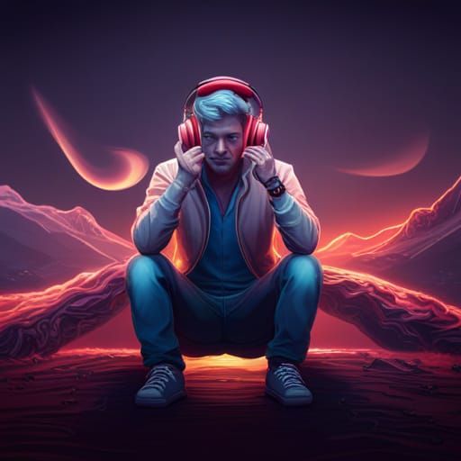 A man listening to music with headphones