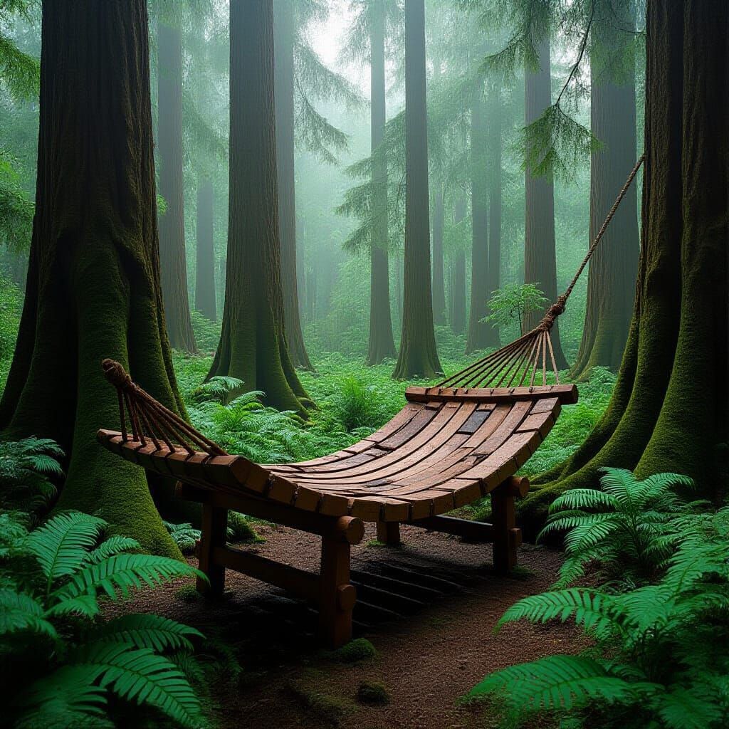 Wooden Rocking Chair in Empty Jungle
