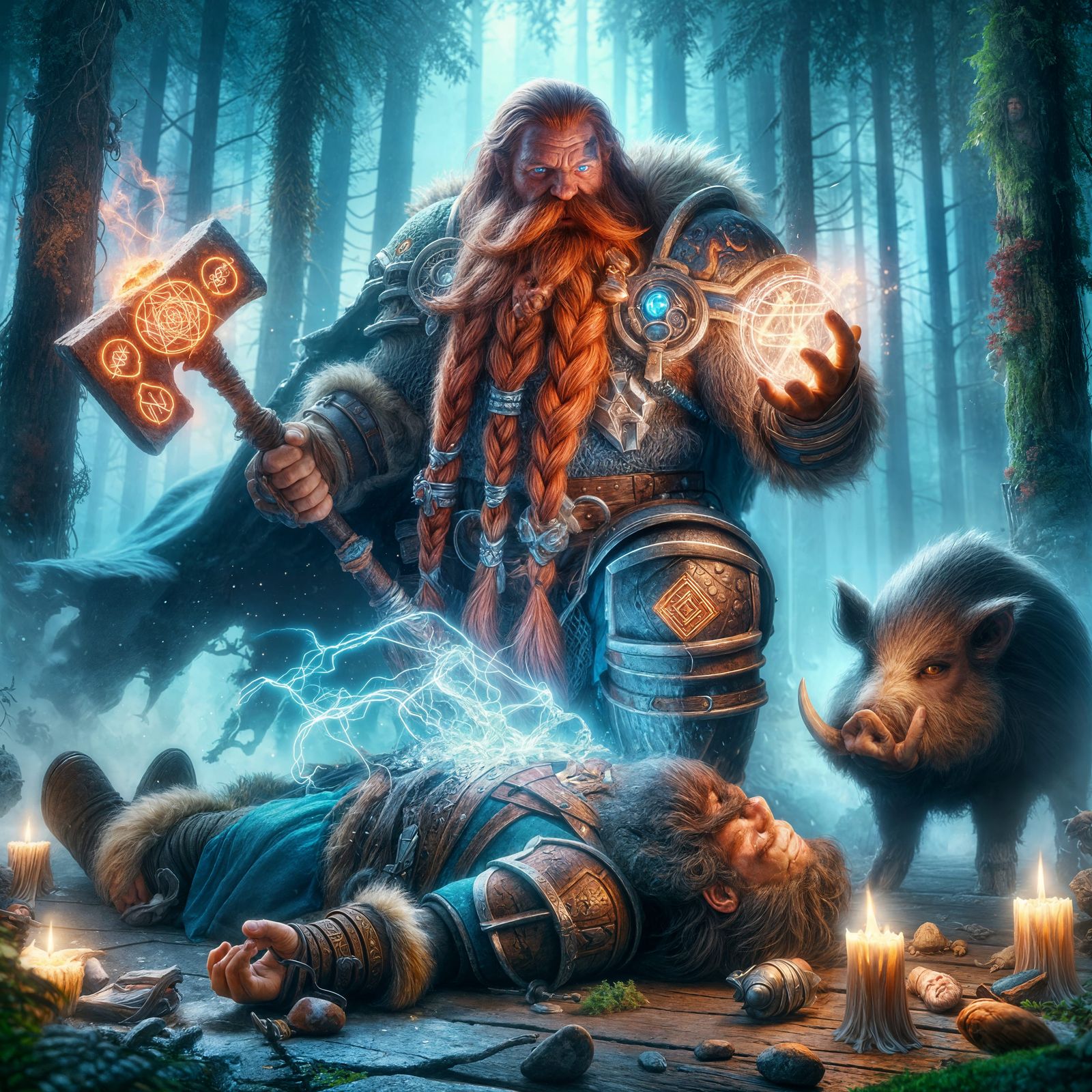 Forge Cleric healing a fallen dwarf