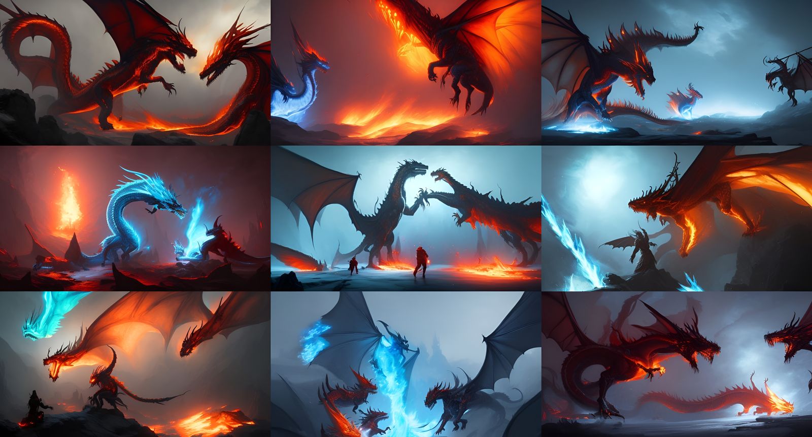 Fire and Ice dragons, a masterpiece, 8k resolution, dark fantasy ...