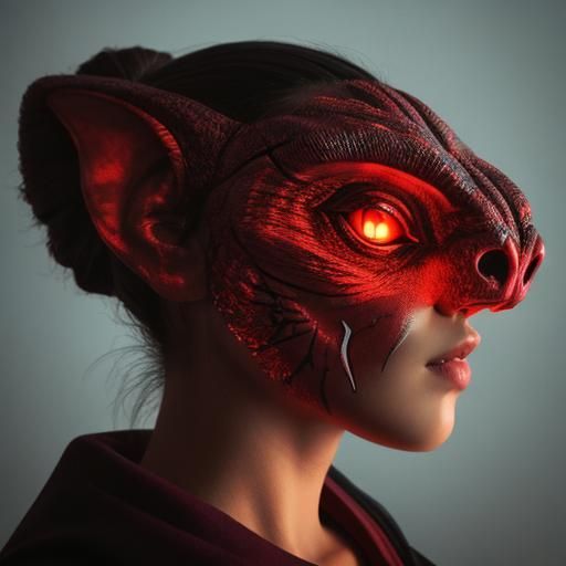 Expressive Brain and Oni Mask Digital Art