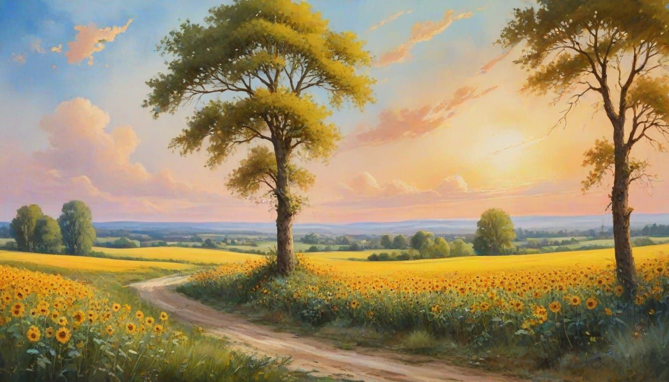 Vibrant Summer Landscape in Rococo Style