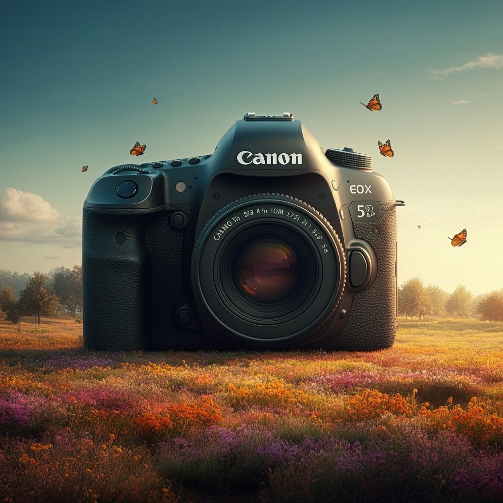 Canon Camera in a Summer Landscape as Digital Art