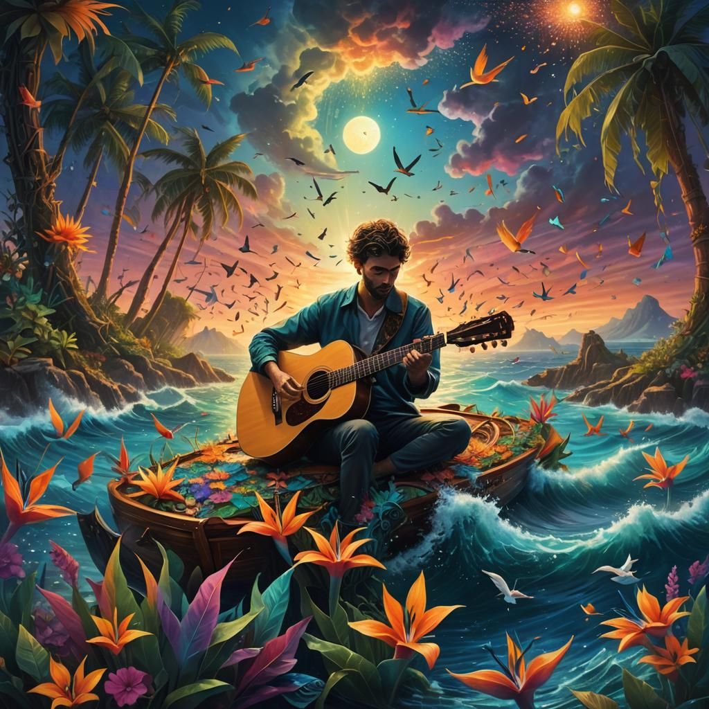 Serene Sea Serenade: Guitar Boat Fantasy