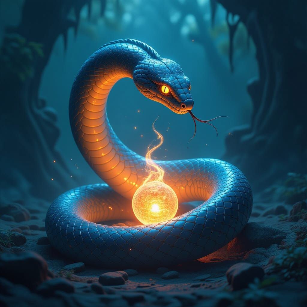 Mystical Serpent Coiled Around Ancient Artifact
