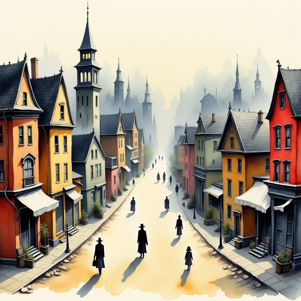  <lora:Ghost Town:1.0> watercolor town