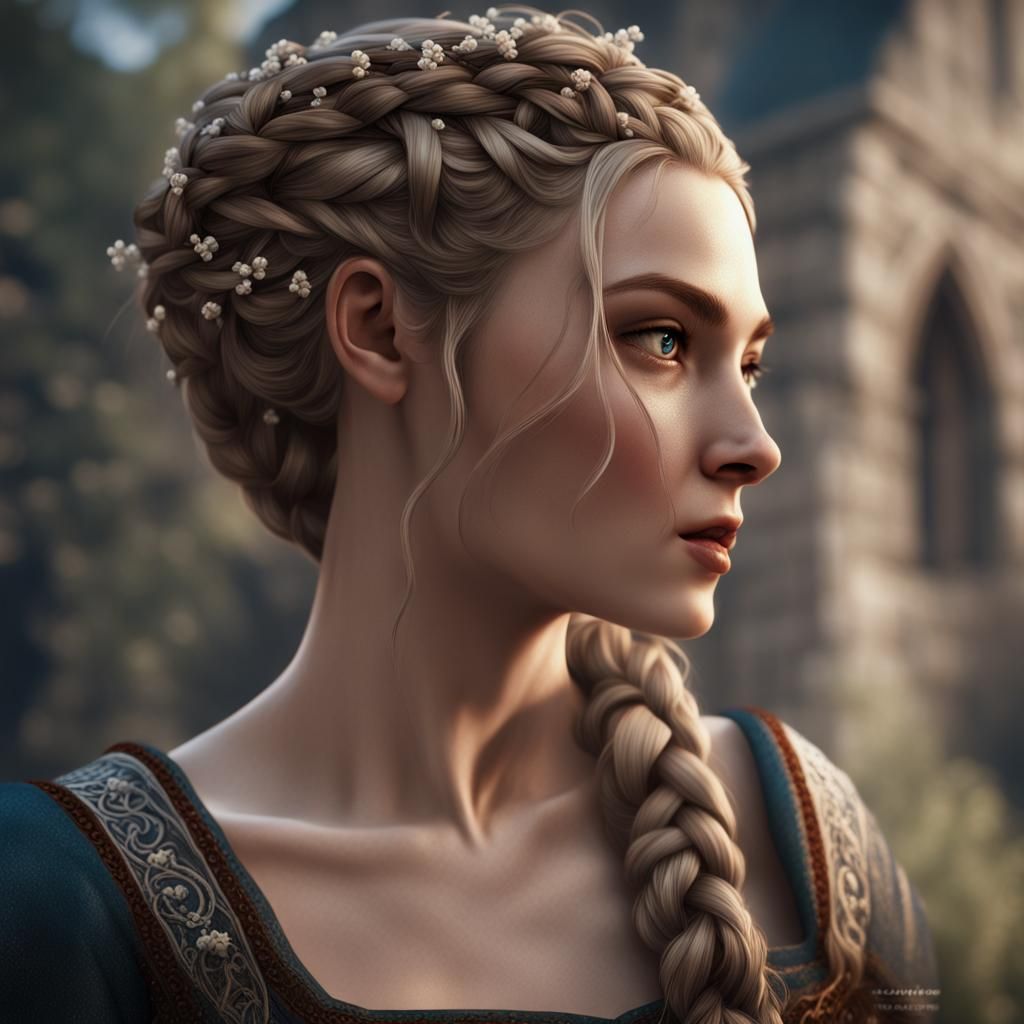 Close up of a medieval woman’s hair French braided hair and ...