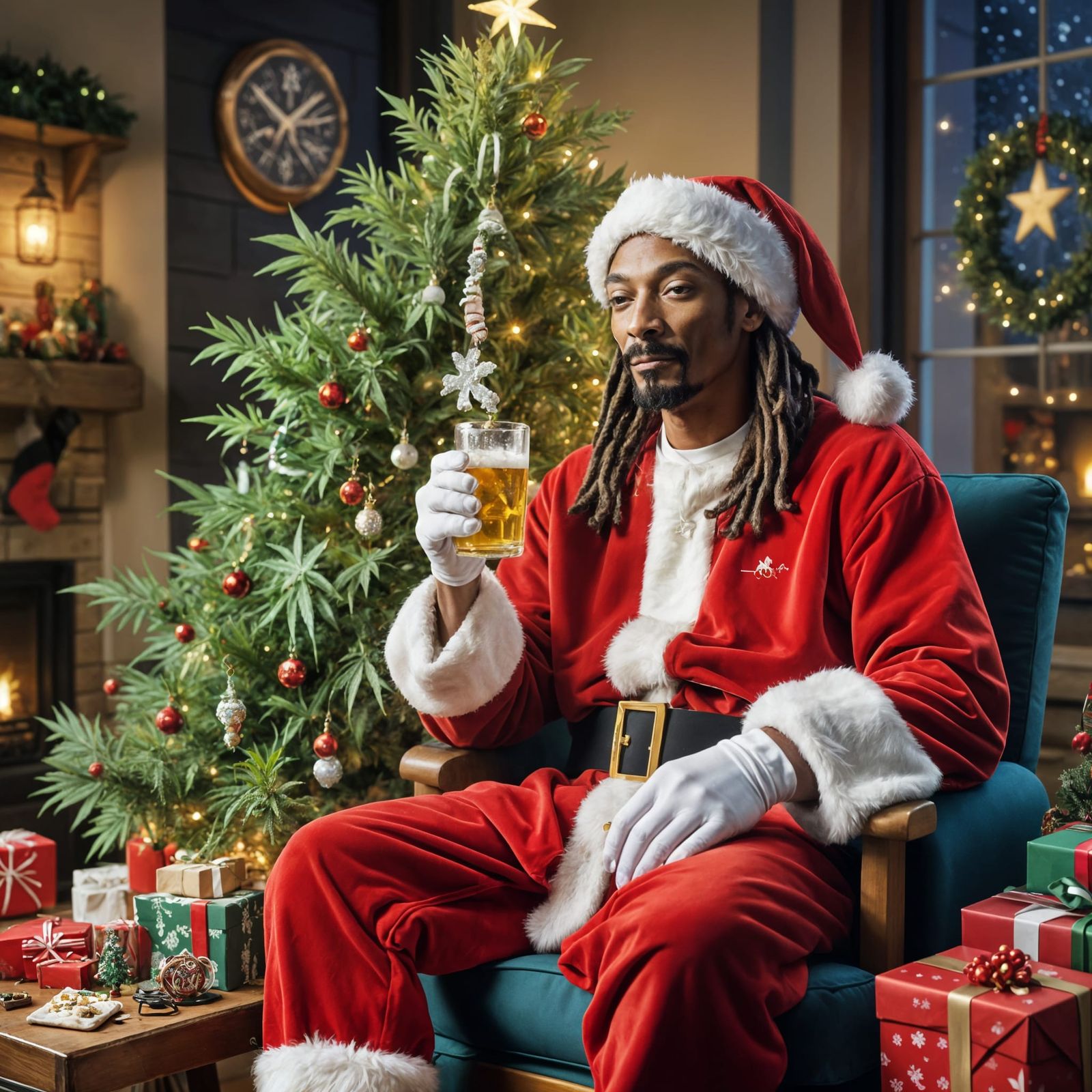 Snoop Dogg as Relaxed Santa Claus in Christmas Cannabis Wond...