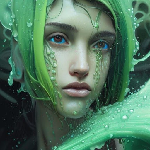 Kelp-Haired Girl Portrait in Hyperdetailed Splash Art Style