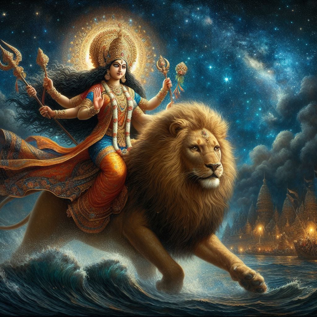 Durga riding lion - AI Generated Artwork - NightCafe Creator