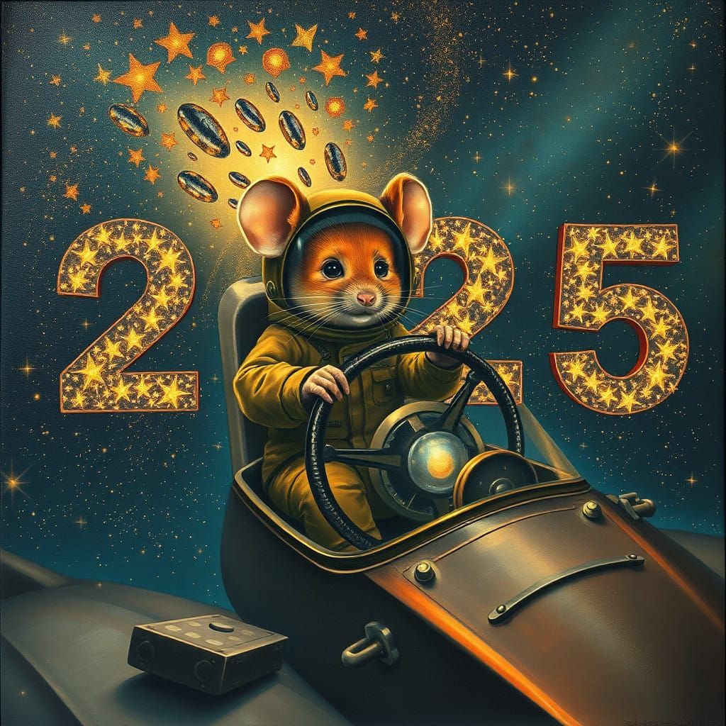 Mouse in Starry Spaceship, Inspired by Salvador Dali's Surre...