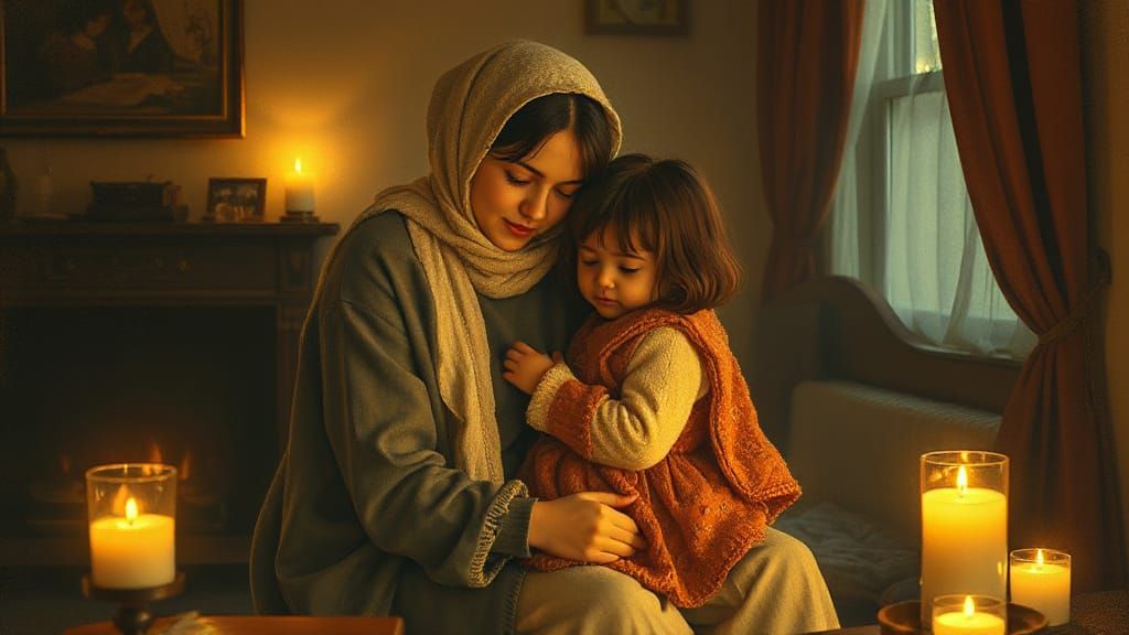 A warm scene of a mother and child sharing a quiet moment together.  by @05Elpibe