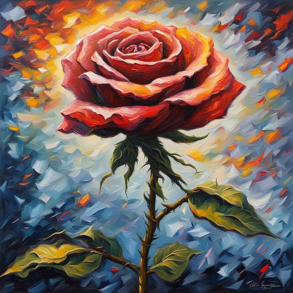 A single rose being struck by lightning