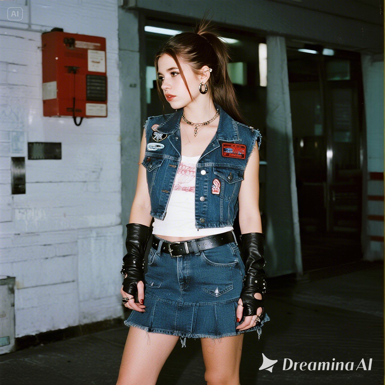 80's punk girl with cute-punk mix outfit