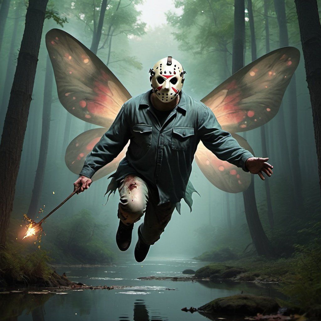 Jason Voorhees  as a fairy flying
