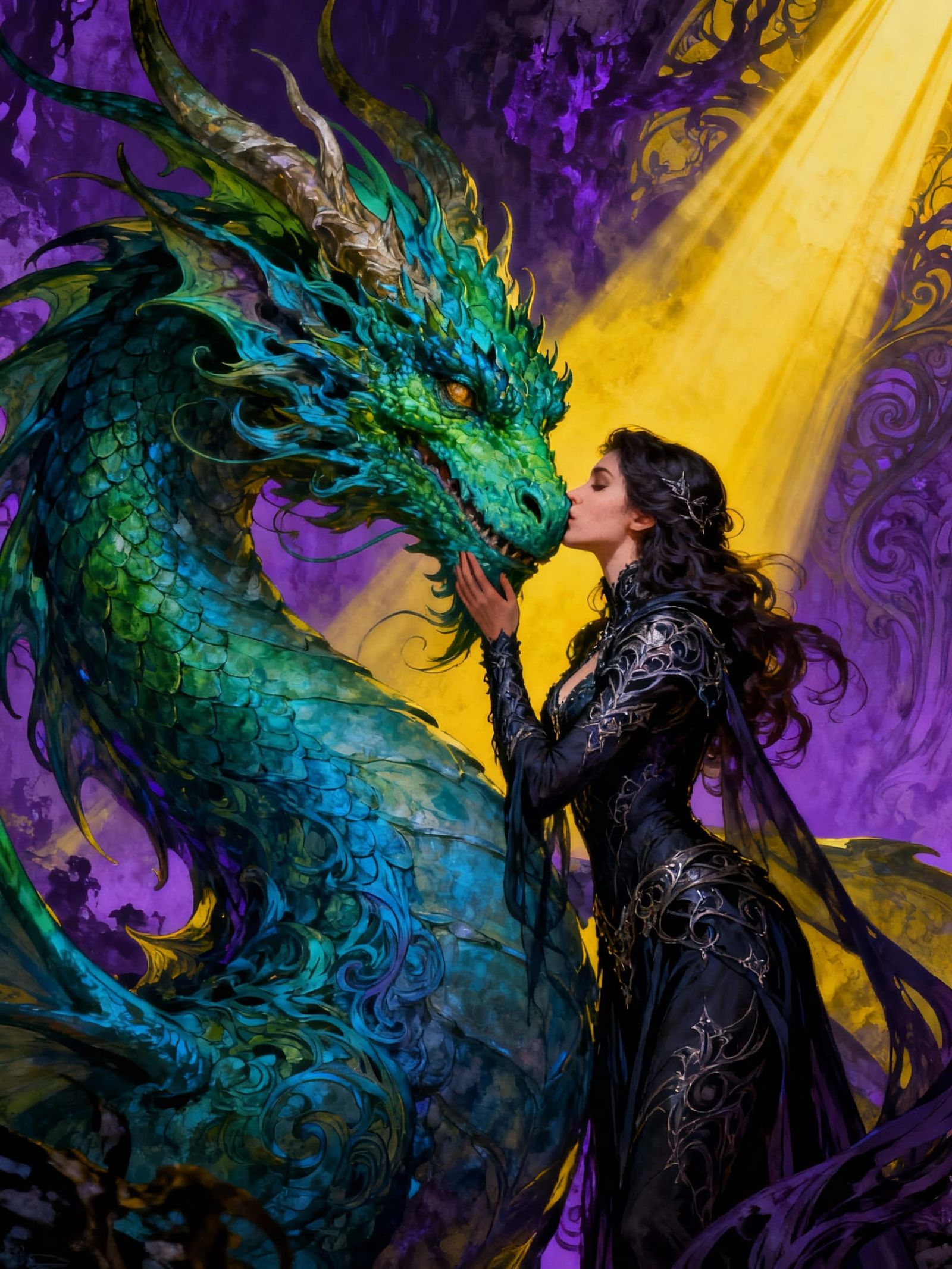Fantasy Themed Woman Kissing A Dragon  by @Christina T. Connelly