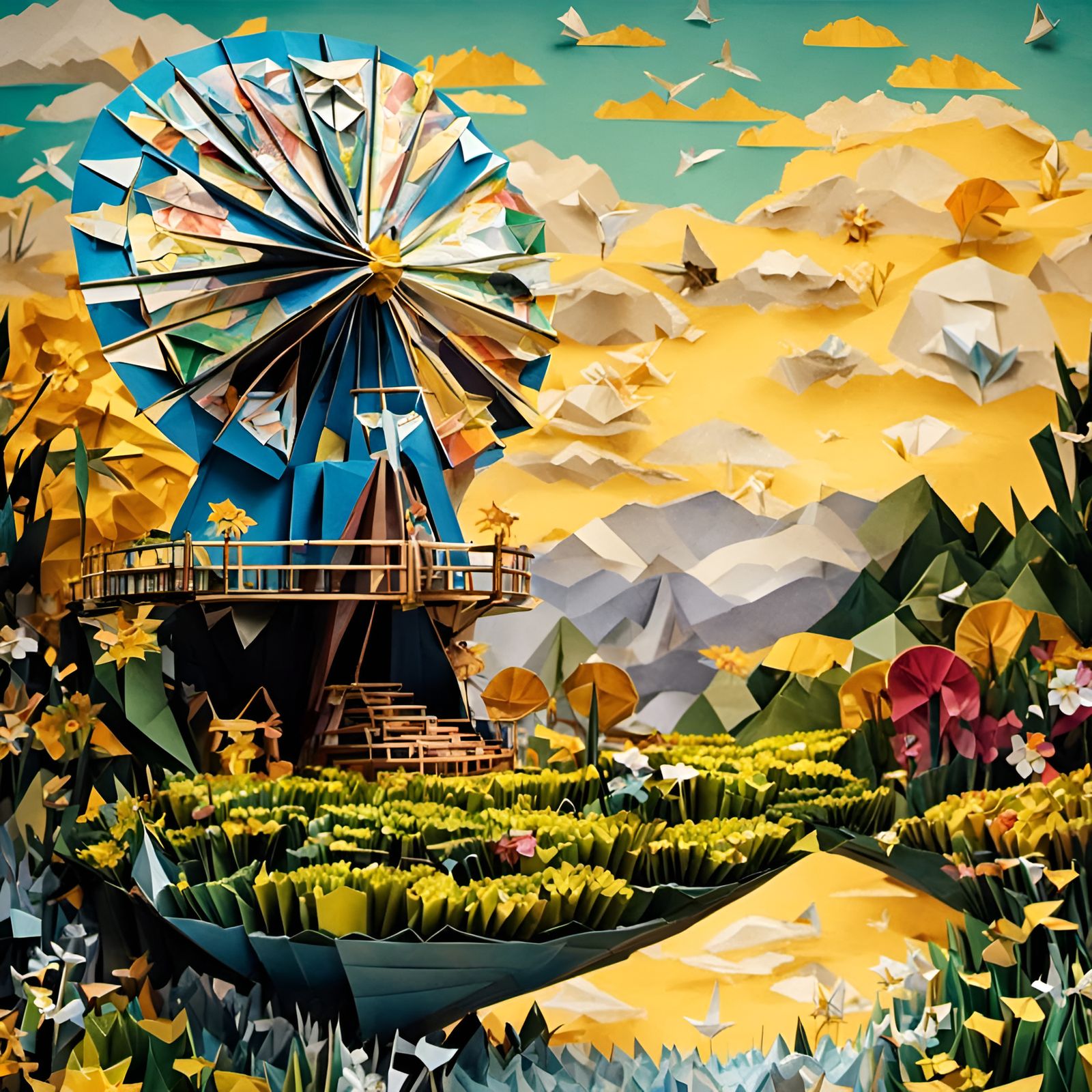 Origami Windmill Scene  by @Dontkno
