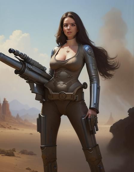 Beautiful woman in gatling gun,8k resolution concept art por...