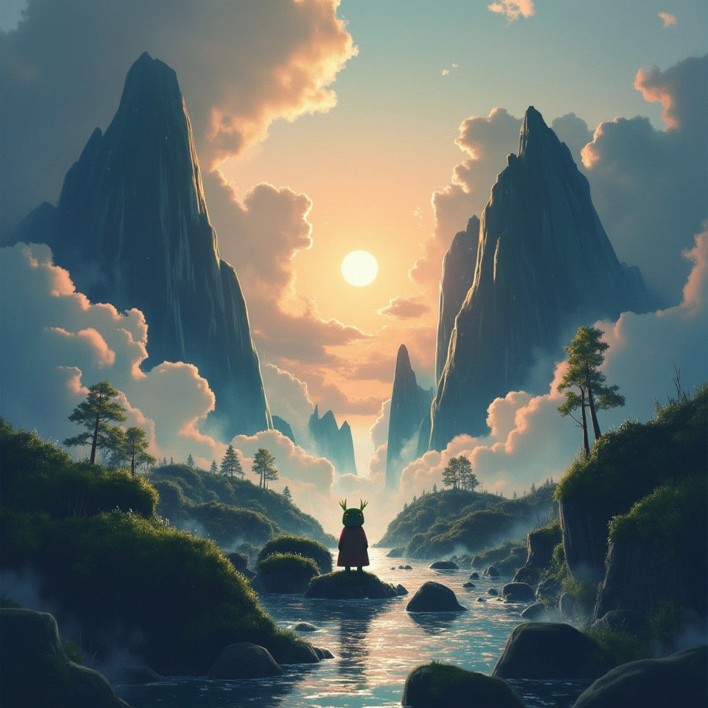 Misty Mountains and Serene Waters at Dawn