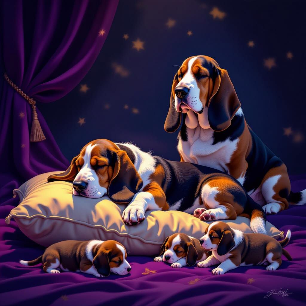 Small Basset Hound family  by @CHM