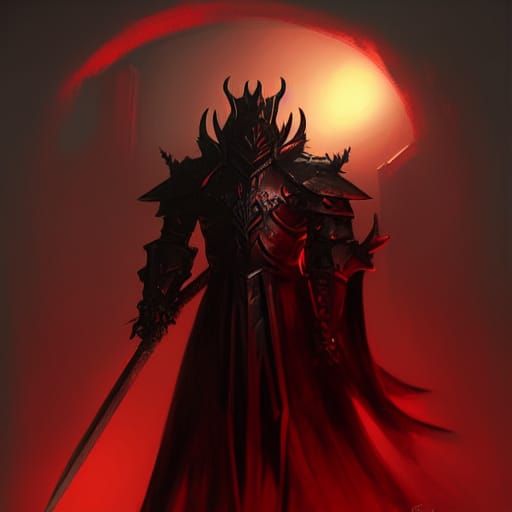 Black Armor Knight, Crown Red, Giant Demon Sword, Demon Skull - Ai 