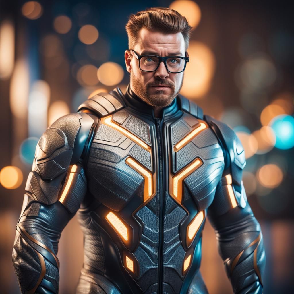 hyperrealistic full body of a muscular  caucasian nerd but c...