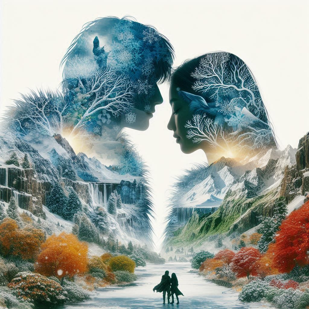 Double exposure couple portrait