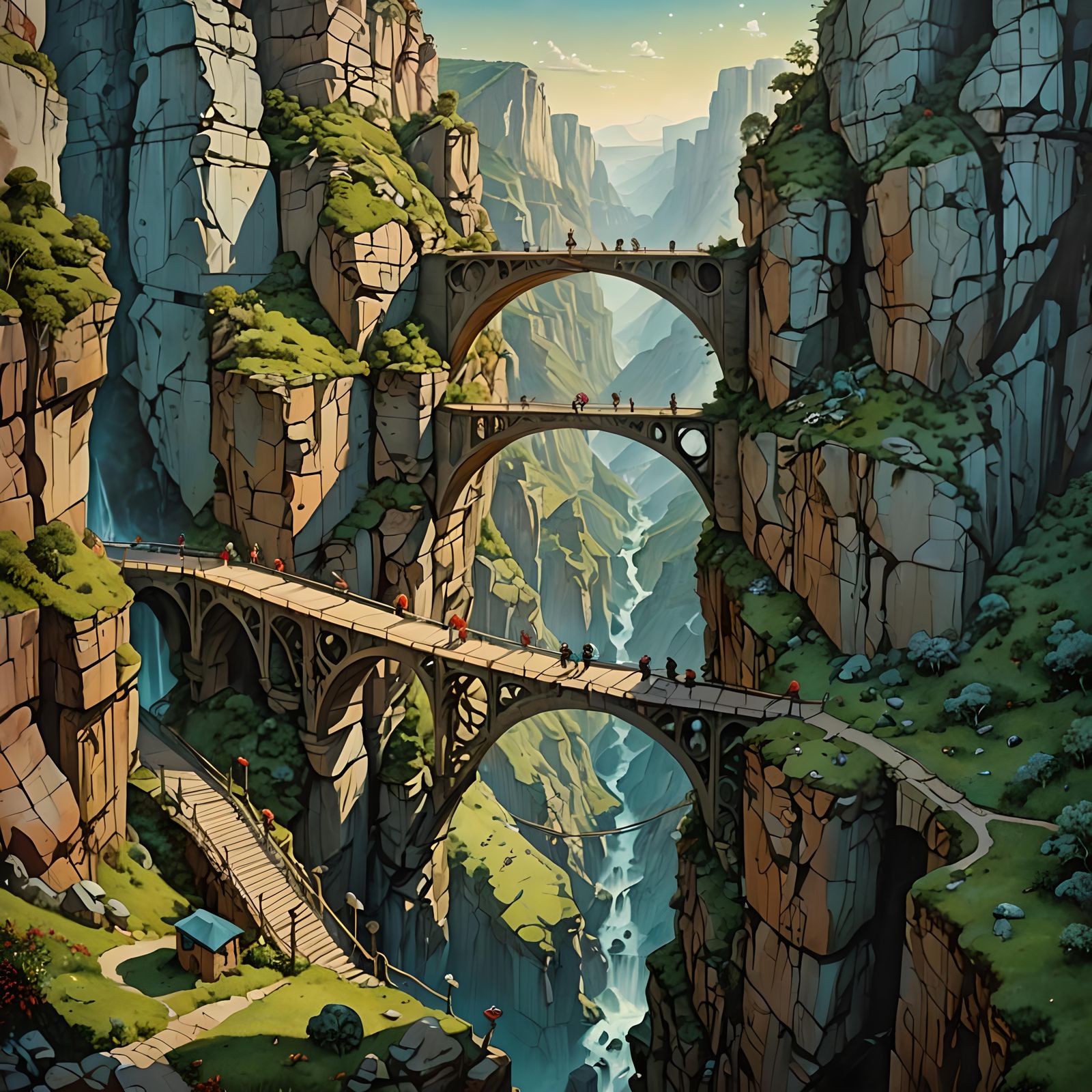 Steep canyon bridges - AI Generated Artwork - NightCafe Creator