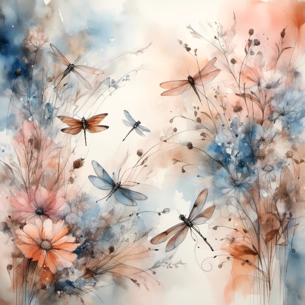 Dream wash, watercolor, <lora:DreamWash:1.0>  Wildflowers,  ...