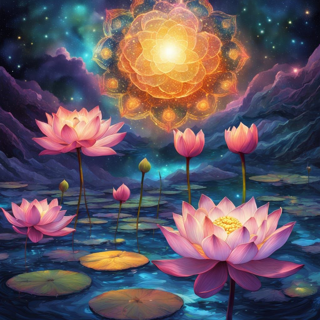 Glowing lotus flower shimmering in moonlight   by @Euphoric Dreams