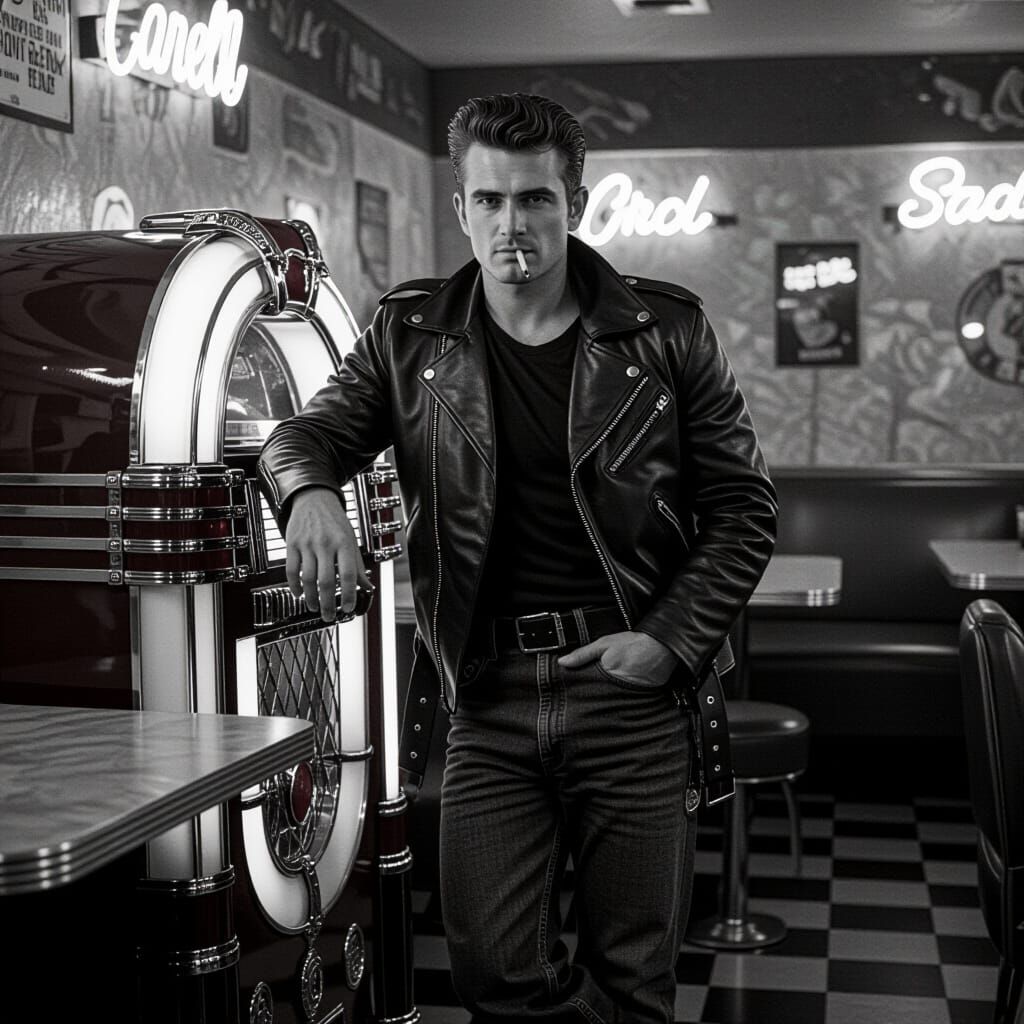Greaser with Cigarette in Noir Style Photo