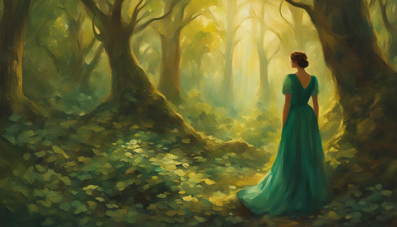 Woman in Forest: A Vibrant Oil Painting