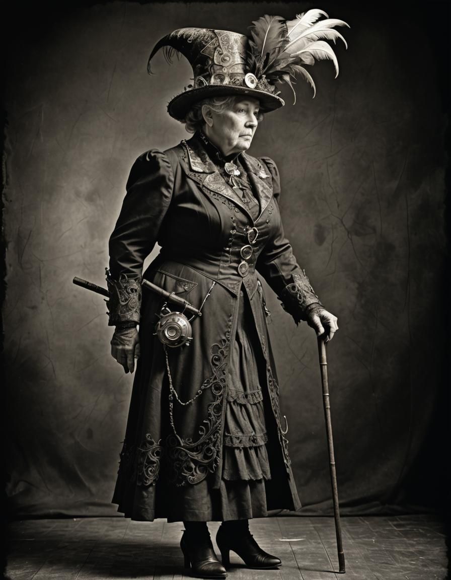 Original Photorealistic ultra sharp  SteamPunk b&w profile p...
