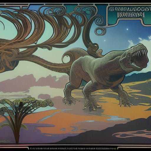 Tronasaurus Rex Fighting bronosaurs detailed matte painting ...
