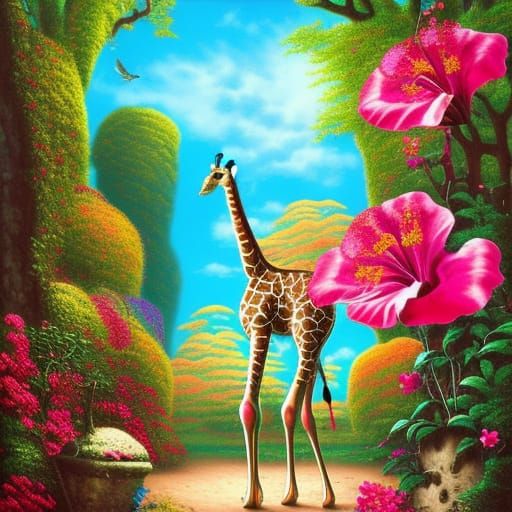 Ancient secret doorway and cute delightful flockling giraffe...