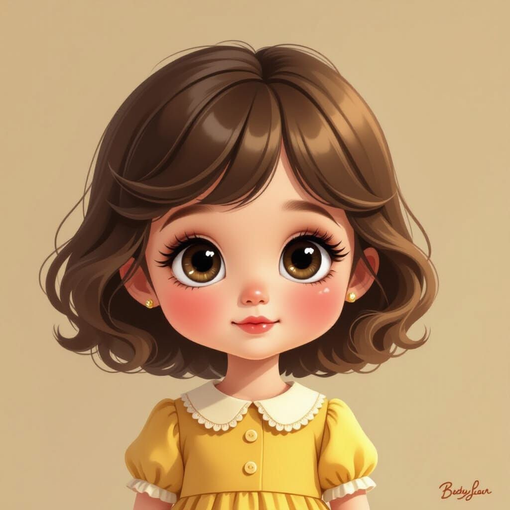 Cute Doll with Big Eyes in Painterly Style