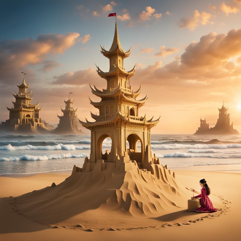 Sandcastle in sunset