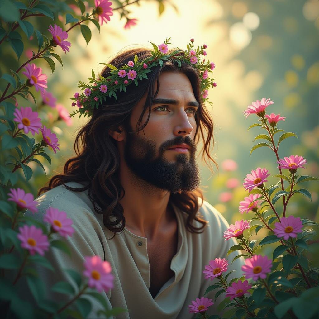 Organic Floral Figure in Detailed Oil Painting