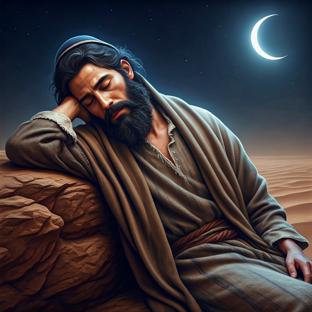 A Young Man's Serene Slumber Under the Desert Moon