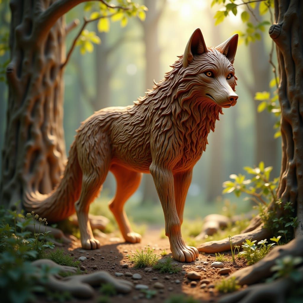 wolf made of wood <lora:The Wood of Red:1.0>