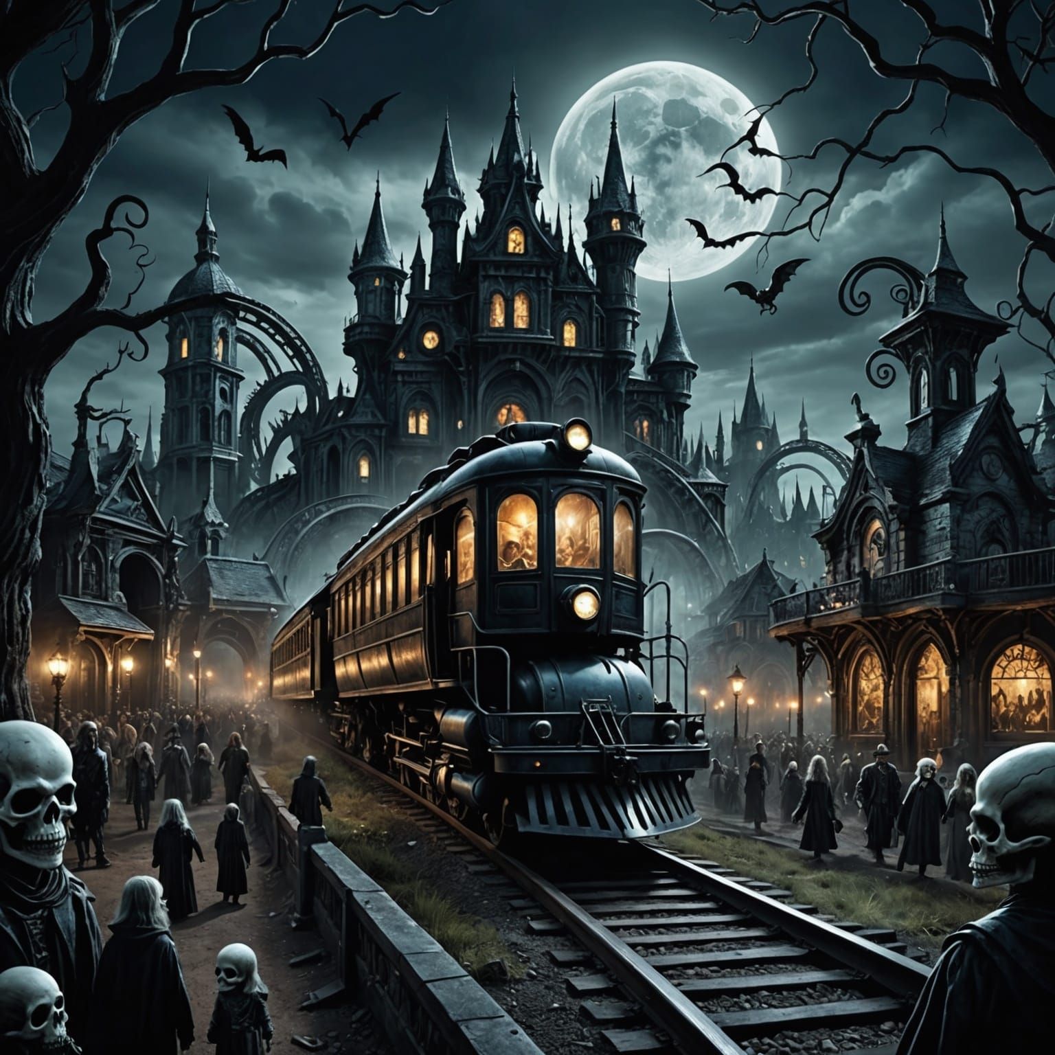 Roller Coaster Ghost Train at a Dark Horror Amusement Park  by @Papy Ion