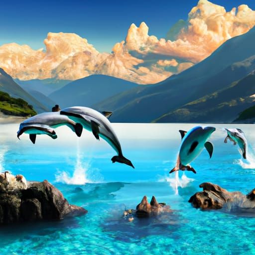 ""Amazing matte painting of a Crystal Clear Ocean with dolph...