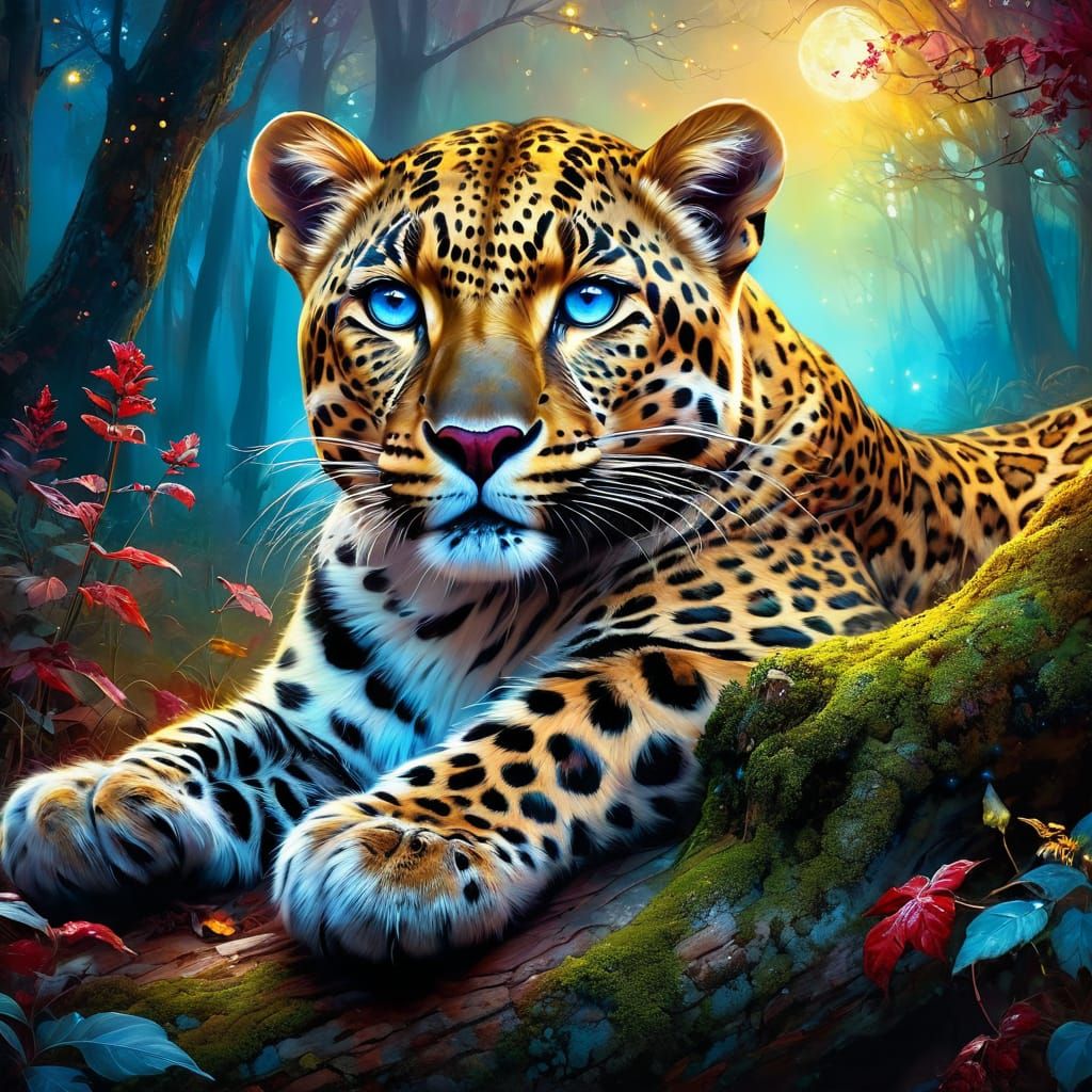 Leopard laying in the forest