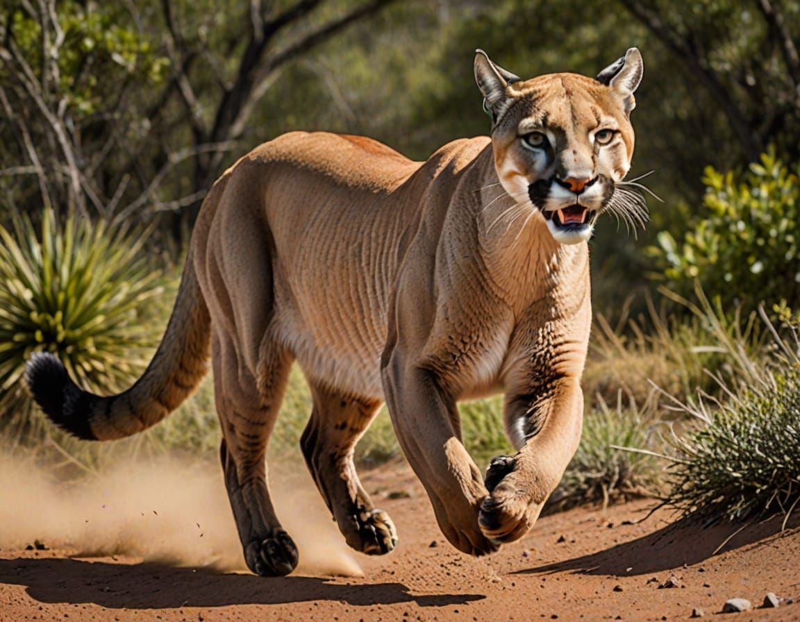 A majestic puma running through his territory. 