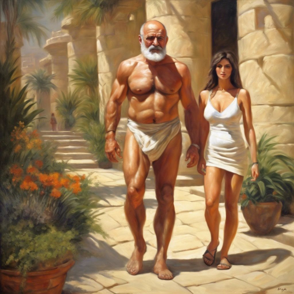 The General and Heliodora stroll in the gardens.