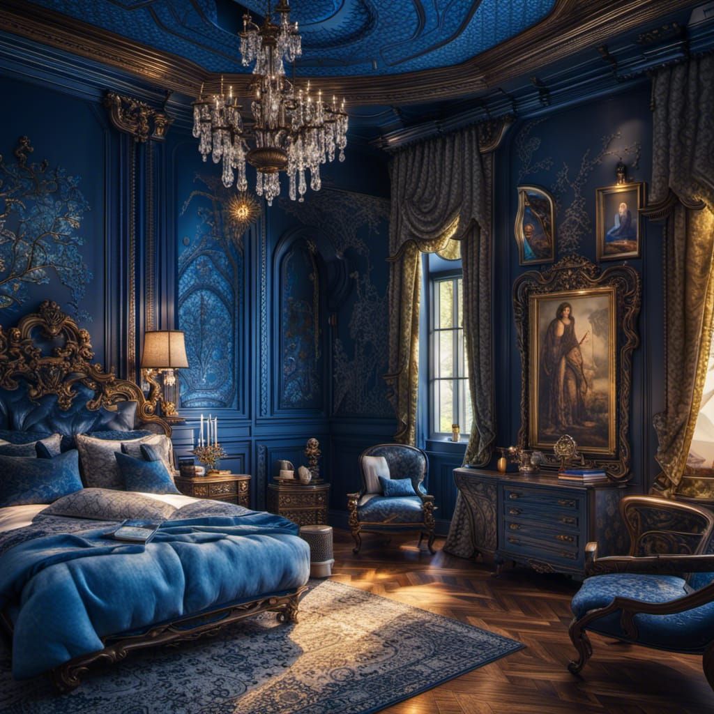 Elegant Blue Bedroom! - AI Generated Artwork - NightCafe Creator