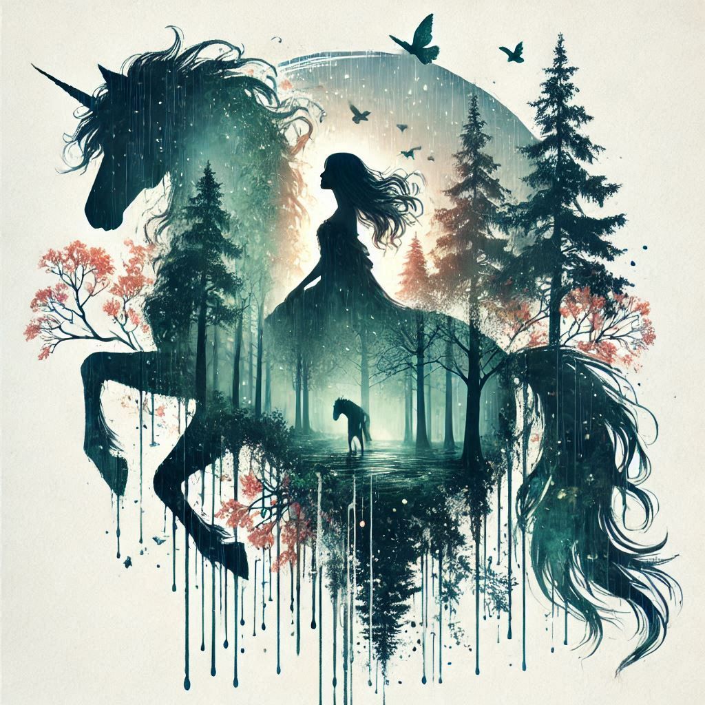 double exposure beautiful fantasy DALL-E 3 portrait landscape..